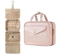 Flaxarne Hanging Toiletry Bag, Pink Makeup Bag with Compartment, Makeup Case Travel Accessories for Men and Women, 33×22.9×13 cm