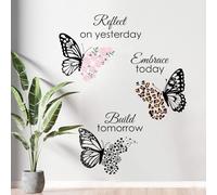 Flaxarne Inspirational Butterfly Wall Stickers with Motivational Quotes Floral & Leopard Print Butterfly Decals Peel and Stick for Bedroom Living Room Office Hallway Positive Word Wall Art Decor