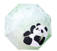 flaxarne Kids Floding Umbrella - Manual Open - Panda Design - UV Protection - Sun and Rain Use - Green