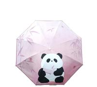 flaxarne Kids Floding Umbrella - Panda Design - Pink Polyester - Dual Purpose for Sun and Rain Protection - Manual Open for Children