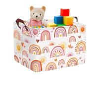 flaxarne Kids Rainbow Storage Box with Cartoon Design, Foldable Polyester Organizer Basket, 15 x 10 x 10 inch
