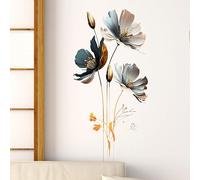 Flaxarne Luxury Silver Gray Gold Floral Wall Stickers 3D Flower Wall Decals Peel and Stick Wall Art Decor for Bedroom Living Room Office Dormitory