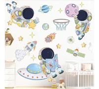 Flaxarne Outer Space Astronaut Wall Stickers Planets Rocket UFO Wall Decals Peel and Stick Wall Art Decals for Nursery Bedroom Playroom