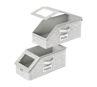 flaxarne Stackable Hat Storage Box with Transparent Window, Foldable Cap Organizer for Closet and Shelf, 2-Pack Hat Box for Women & Men, Grey, 42×22×17 cm