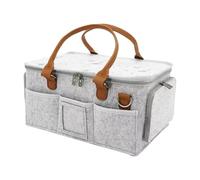 flaxarne Storage Box Felt Organizer with Compartments and Leather Handles, Foldable Bin, Caddy for Crafts, Sewing, Car & Home, Grey, 38×25×18 cm