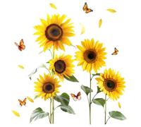 Flaxarne Sunflower Butterfly Wall Sticker for Living Room Bedroom Study Balcony Decoration PVC Peel and Stick Art Design