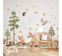 Flaxarne Watercolor Woodland Animals Tree Wall Stickers Fox Hedgehog Elephant Forest Wall Art Living Room Bedroom Nursery