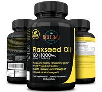 Flaxseed Oil Capsules - 1000 mg - 120 Vegan Soft Gels - High in Omega 3, 6, 9 - Cold Pressed Flax Seed Formula - 4 Months Supply - by NextGenU