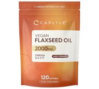 Flaxseed Oil Capsules 2000mg | 120 Vegan Softgels | High Strength Supplement with Omega 3 6 & 9 | Cold Pressed | by Carlyle