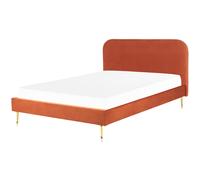 Beliani Bed Velvet Flayat 160 X 200 Cm Eu King Size Orange, Orange