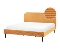 Beliani Bed Corduroy Flayat 180 X 200 Cm Eu Super King Orange, Orange