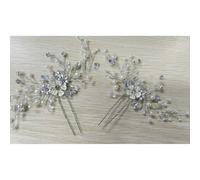 Flayem 2 Piece Wedding Hair Jewelry,Silver Beaded Hair Clips,Flower Rhinestone Wedding Hair Pin