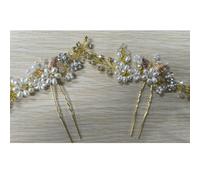 Flayem 2pcs Golden Wedding Hair Accessories,Beaded Hair Clips,Flower Bridal Hairpin
