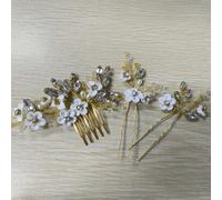 Flayem 3pc Hair Accessories Wedding Bridal,Gold Hair Comb Crystal,Flower Hair Clips