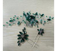 Flayem 3pc Hair Accessories Wedding Bridal,Green Hair Comb Crystal, Sparkling Rhinestones Leaf