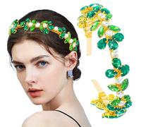 Flayem Rhinestone Headband Green Sparkling Crystal Hair Accessory for Women