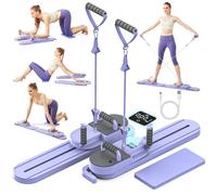 FLAZECON Pilates Slider Board for Women Home Workouts Detachable Portable Pilates Reformer Machine with Resistance Bands Mini Fitness Equipment (Purple, with Timer)
