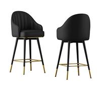 FLBT Swivel Barstools 2 Piece Set with Back Support, PU Leather Kitchen Counter Height Stools for Pub Bistro, Sitting Height 65cm/75cm (Black High:75CM)