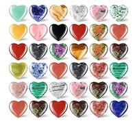 Flcivsh 36Pcs Heart Stone Worry Stone Healing Gemstone Crystal Bulk 0.8 Inch 20mm Assorted Mini Love Carved Stone