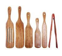 Flcivsh 6 Pcs Wooden Spurtle Set, Teak Spurtle Set Heat Wooden Spatula Cooking Utensils Set Non-Stick Wooden Spoons