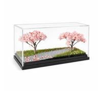FLCPJGV 1:64 Scale Model Car Display Case, Clear Acrylic Display Case for Collectibles, Lighted Dust Storage , Red and Pink Cherry Blossom Scene