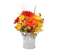 FLCPJGV Artificial Autumn with Pitcher Vase Fake Autumn Vase in Iron Bucket for Festival, Style C