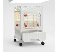 FLCPJGV Cage Wheels Transparent Front, Iron Construction, Transparent Front, Universal Wheels, Perch, Drawer Tray, Water Bowl, For Home, White, White, 1-column 1-layer (36 * 36 * 70cm) Breeding Set