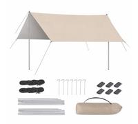 FLCPJGV Camping Canopy Waterproof Tarp, Polyester, Seam-Taped, Wind Rope, Ground Nail, Iron Poles, Manual Setup, Detachable, Portable, For, Silver Coated - Better for Photos, style to 2, Silver