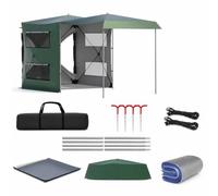 FLCPJGV Car Tent & SUV Tailgate Tent, Double Layer Waterproof Shelter for Car Camping, Quick Setup, Tent + Bag + Rain Cover + Bottom + Mat, Double Door Thickened Military Green (600D Silver Coated)