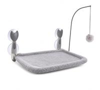 FLCPJGV Cat Bed Foldable Suction Cup Hammock, Textile Material | Metal Components Teasing Toy Included | Space Saving Design | For, Gray four-season style with cat teaser stick, 30 * 45cm