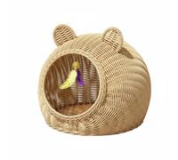 FLCPJGV Cat Sleeping Basket Woven Pet House Semi-Enclosed Hideaway Cooling Feature Rattan Bed Suitable for Pet Owners Indoor Living, Natural, Medium 42 42 35cm, For Pets Under 10 Catties
