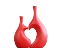 FLCPJGV Ceramic Flower Vase Bud Vase Stem Bunch Storage Heart Shaped Decorative Flower Vase for Dining Table Farmhouse Desk Bedroom, Red