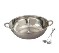 FLCPJGV Compartment Cookware Hot Pot Pan Bowl Vessel with Split Center and Polished Stainless Steel Finish for Two Bases, Silver, 34cm Extra Thick Mandarin Duck Pot Suitable for 5-7 People - Lidless