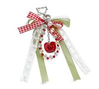 [FLCPJGV] Cute Beads Cherry Keychain Handmade Bag Charm | Plastic, Clear Color Scheme, Everyday Fashion Accessory, Bag Accent, Key Marker, Metal, Fabric, Bag or Keys, Red, White