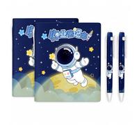 FLCPJGV Cute Cartoon Student Notebook, Glue, Faux Leather, 40 Grams per Square Meter Thick Paper, Smooth Writing, Pen Included, Portable Mini, For, Playful Card + Deep Blue Astronaut 2-Pack