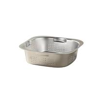 FLCPJGV Kitchen Strainer Basket Stainless Steel Double Layer Colander Draining Nested Bowl Drain Basin Flat Rim Handle Suitable for Organizing Fruit Vegetable Kitchen, 20cm Shallow Square Strainer