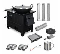 FLCPJGV Mobile Cook Unit, Metal | Stainless Steel, Thickened Seamless Weld - Large Chamber - Separate Oven | Smokeless, For, Large size, with 40cm wok and 3m chimney pipe accessories