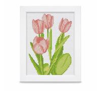 FLCPJGV Modern Minimalist Floral Cross Stitch, for Home Decor | Desktop Stand Display | Personalized Gift | Relaxing Hobby | Handmade Gift | Home, Tulip H137 with White Frame, 20 * 25cm