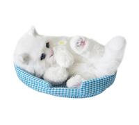 FLCPJGV Sleeping Cats Toy Lifelike Stuffed Interactive Simulation Cat with Meow Sound Polyethylene Synthetic Suitable for Desk Room Car Home Gift, White Cat