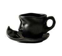 FLCPJGV Tea Cup And Saucer Coffee Cup with Saucer Teaware Coffeeware with Handgrip Interesting Human Face Shape Mug Porcelain Cup, black