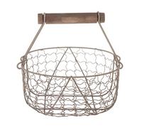 FLCPJGV Wire Egg Basket with Wood Handle, Country Vintage Gathering Storage Baskets Metal Wire Mini Egg Basket, Fruit Baskets, Kitchen Container for Storage Fresh Eggs (Brown L)