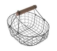 FLCPJGV Wire Egg Basket with Wood Handle, Country Vintage Gathering Storage Baskets Metal Wire Mini Egg Basket, Fruit Baskets, Kitchen Container for Storage Fresh Eggs (Black L)