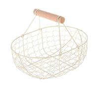 FLCPJGV Wire Egg Basket with Wood Handle, Country Vintage Gathering Storage Baskets Metal Wire Mini Egg Basket, Fruit Baskets, Kitchen Container for Storage Fresh Eggs (Beige XL)