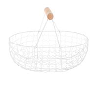 FLCPJGV Wire Egg Basket with Wood Handle, Country Vintage Gathering Storage Baskets Metal Wire Mini Egg Basket, Fruit Baskets, Kitchen Container for Storage Fresh Eggs, Bread, Fruit, Vegetable, White