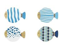 FLCSIed 4 Ps Wood Fish Nautical Beach Wall Decor Wall Art Hanging Ocean Decor Vintage Blue Fish Ornaments for Home Bedroom Kid's Room (4, Blue dots)