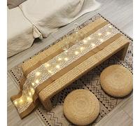 FLCSIed 40 LEDs Table Runner with String Lights Burlap Roll Linen Fabric Tablecloth, Lace Natural Jute Rectangle Table Cover for Buffet Party Holiday Dinner Reception Wedding Decor -12 x 108 Inch …