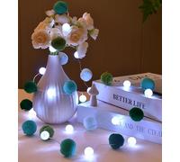 FLCSIed 6.56Ft 20 led 3AA Battery Powered Globe Crystal Ball Lights with FluffyPom-poms Fairy Light for Bedroom, Valentine's Day, Wedding, Party, Christmas, Home Decor (Green)
