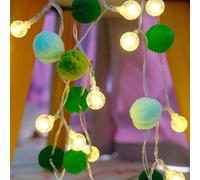 FLCSIed 6.56Ft 20 led 3AA Battery Powered Globe Crystal Ball Lights with Pom-poms Fairy Light for Bedroom, Valentine's Day, Wedding, Party, Christmas, Home Decor (Green)