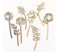FLCSIed 8 Pcs Wooden Wildflower Decor Set Wood Flowers Cutout Signs Wildflowers Stems Laser Cut for Home Birthday Holiday Art DIY Decoration (Wooden Mix Flowers)