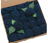 FLCSIed Artificial Dahlia Flowers 25pcs Real Looking Foam Fake Roses with Stems for DIY Wedding Bouquets White Bridal Shower Centerpieces Floral Arrangements Party Tables Home Decoration … (Navy Blue)